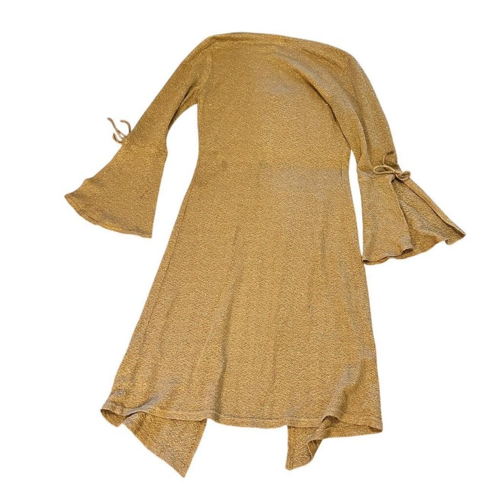 Y2K G.A.S Bohemian Gold Sheer Bell Sleeve Tie-Front Cardigan - Picture 5 of 7